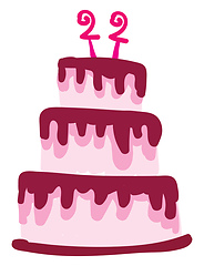 Image showing A pink three-layered birthday cake with age 22 for celebration v