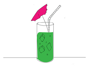 Image showing Green cocktail with pink umbrella and white straw vector illustr