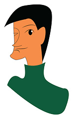 Image showing The face of a young man being sad and is in his green sweater ve