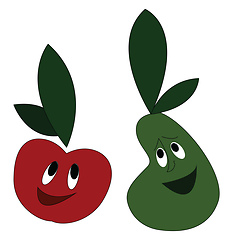 Image showing Clipart of laughing vegetables tomato and pear vector or color i