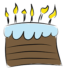 Image showing Brown cake with light blue icing and lit candles vector illustra