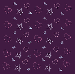 Image showing Hearts and stars on purple background illustration vector on pur