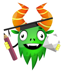 Image showing Monster with pen and envelope, illustration, vector on white bac