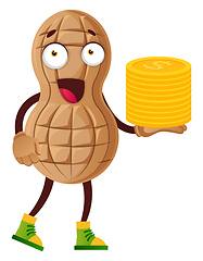 Image showing Peanut holding coins, illustration, vector on white background.