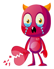 Image showing Heartbroken devil, illustration, vector on white background.