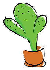 Image showing A green cactus plant potted in an earthen pot provides extra sty