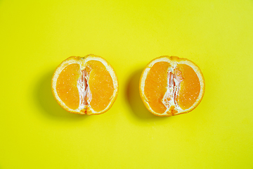 Image showing Monochrome stylish composition in yellow color. Top view, flat lay.