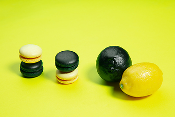 Image showing Monochrome stylish composition in yellow color. Top view, flat lay.