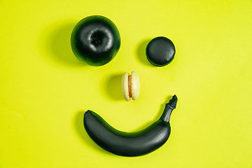 Image showing Monochrome stylish composition in yellow color. Top view, flat lay.