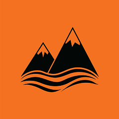Image showing Snow peaks cliff on sea icon