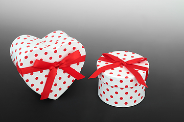 Image showing Heart and Round Shaped Polka Dot Gift Boxes  