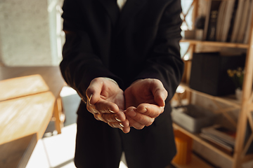 Image showing Close up of caucasian male hands, working in office, business, people