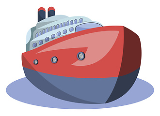 Image showing Front view of red and blue vector illustration of big ship on wh