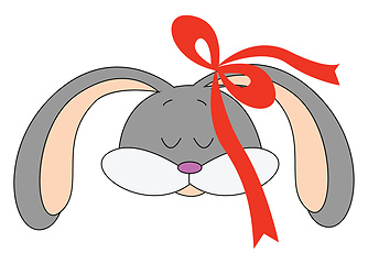 Image showing Girl grey rabbit with red head bow illustration vector on white 