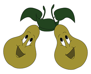 Image showing Cartoon of two singing green pears with green leaves vector illu
