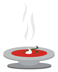 Image showing Tomato soupe with soure creame and bassile in a white plate vect