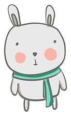 Image showing A grey cartoon hare wearing a green scarf around its neck vector