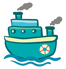 Image showing Blue triple storied steam ship vector or color illustration