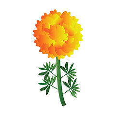 Image showing Vector illustration of bright yellow marigold flower with green 