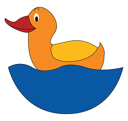 Image showing Yellow smiling duck on blue water vector illustration on white b