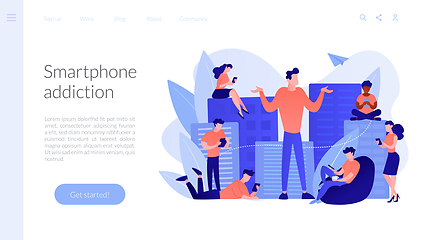 Image showing Smartphone addiction concept landing page.