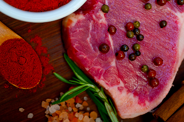 Image showing raw uncooked  ribeye beef steak butcher selection