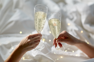 Image showing close up of lesbian couple with champagne glasses