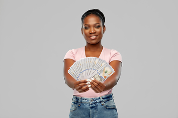 Image showing happy african american woman with dollar money