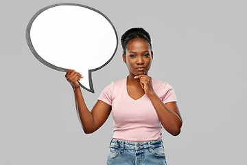 Image showing african american woman holding speech bubble