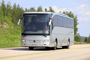 Image showing Silver Mercedes-Benz Turismo Coach Bus on Road