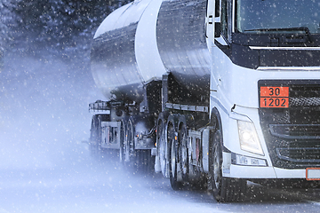 Image showing Tanker Truck Hauls Diesel Fuel in Snowfall, Detail