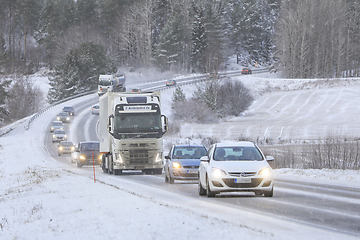 Image showing Highway Traffic in Winter Snowfall