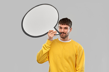 Image showing happy man with speech bubble over grey background