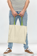 Image showing man with reusable canvas bag for food shopping