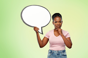 Image showing african american woman holding speech bubble