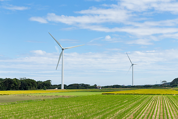 Image showing Wind turbine and field