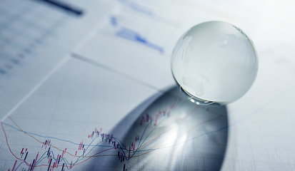 Image showing Stock market chart and Glass globe