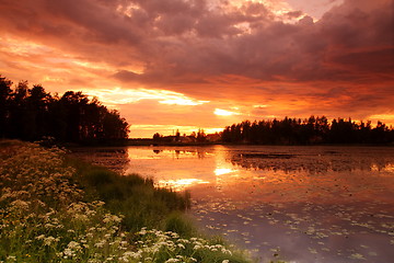 Image showing Lake at sunset