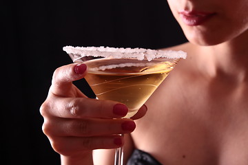 Image showing Woman and martini glass