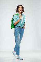 Image showing woman with reusable canvas bag for food shopping