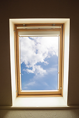 Image showing Closed window and beautiful picture outside, nature view, resort and resting