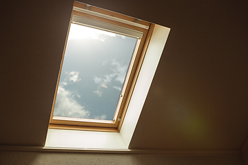 Image showing Closed window and beautiful picture outside, nature view, resort and resting