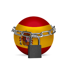 Image showing Planet colored in Spain flag, locking with chain. Countries lockdown during coronavirus, COVID spreading