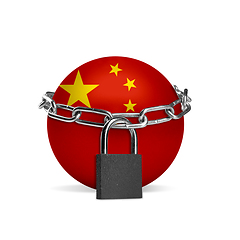 Image showing Planet colored in China flag, locking with chain. Countries lockdown during coronavirus, COVID spreading