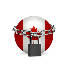 Image showing Planet colored in Canada flag, locking with chain. Countries lockdown during coronavirus, COVID spreading