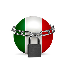 Image showing Planet colored in Italy flag, locking with chain. Countries lockdown during coronavirus, COVID spreading