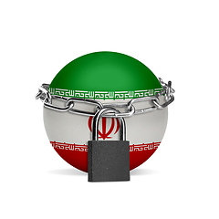 Image showing Planet colored in Iran flag, locking with chain. Countries lockdown during coronavirus, COVID spreading