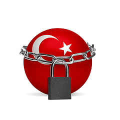 Image showing Planet colored in Turkey flag, locking with chain. Countries lockdown during coronavirus, COVID spreading