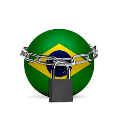 Image showing Planet colored in Brazil flag, locking with chain. Countries lockdown during coronavirus, COVID spreading