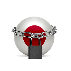 Image showing Planet colored in Japan flag, locking with chain. Countries lockdown during coronavirus, COVID spreading